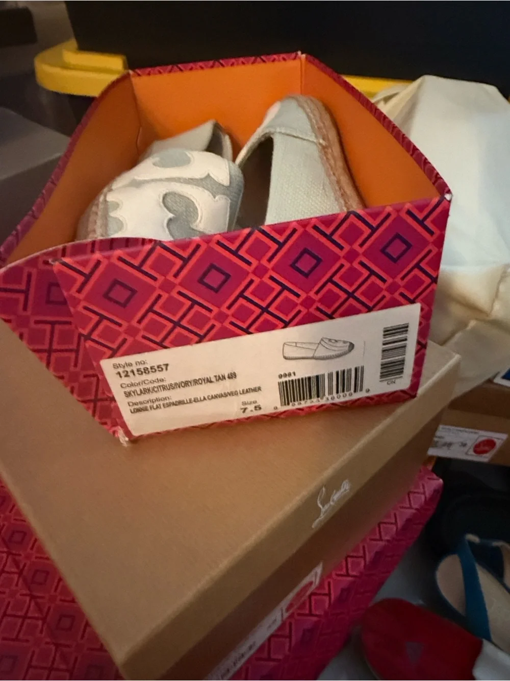 Tory Burch Ivory Canvas Espadrille Flats with Tan Jute Sole